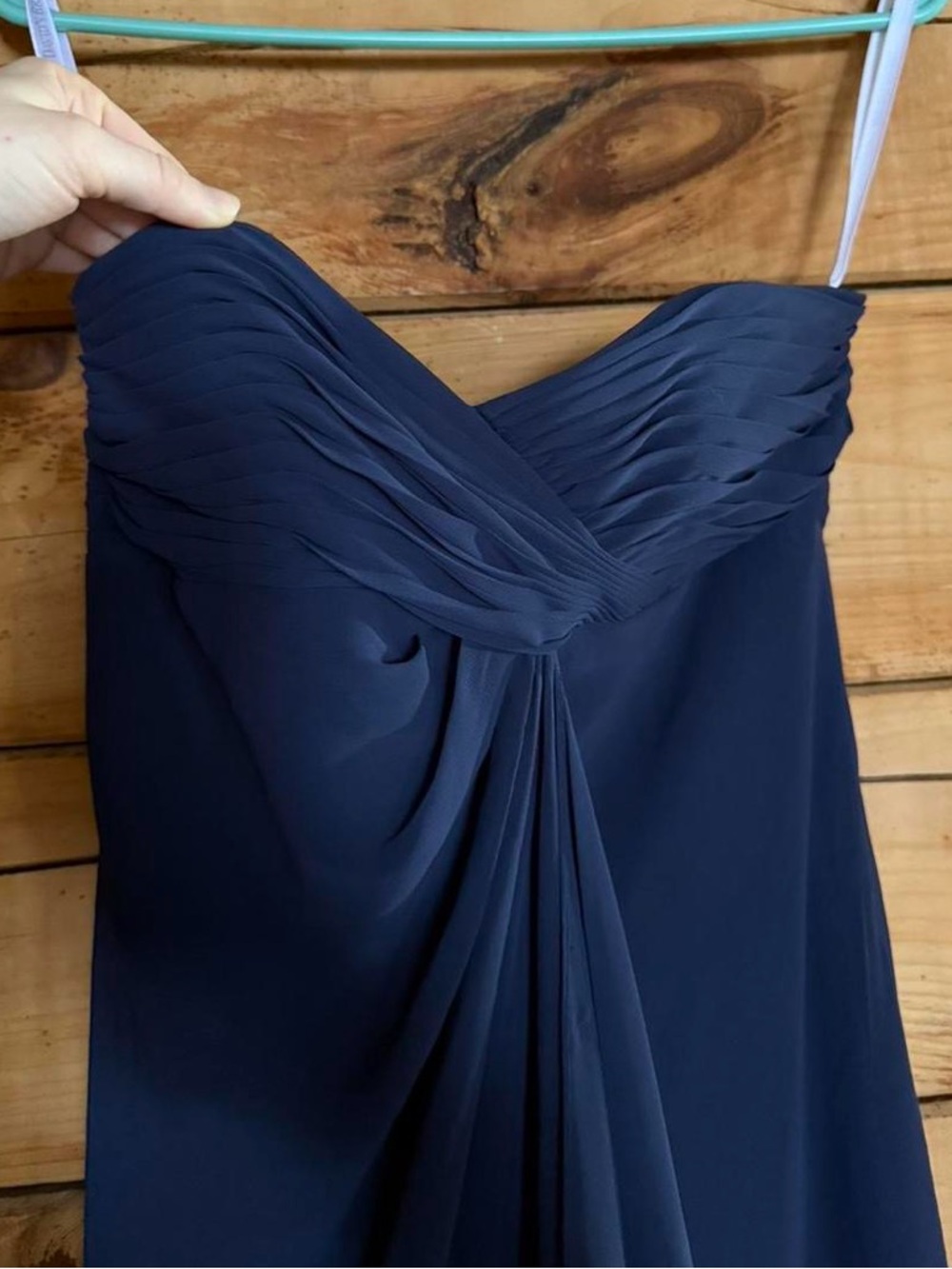 David's Bridal Strapless Navy Blue Chiffon Gown
